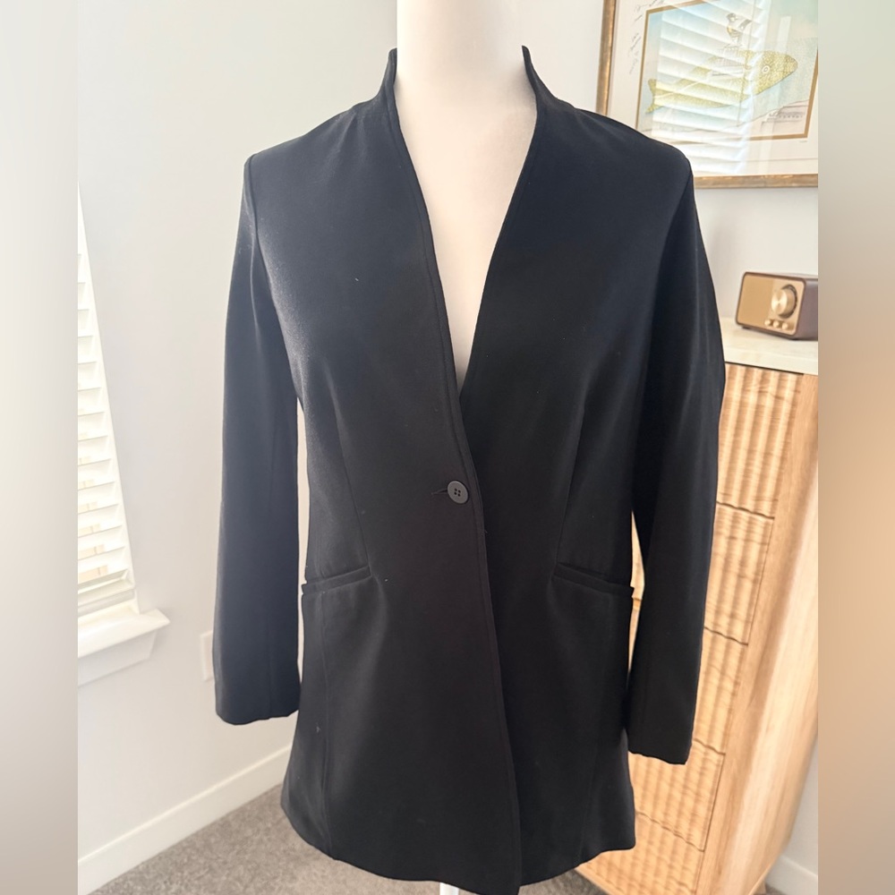 Eileen Fisher black XS one button long blazer viscose